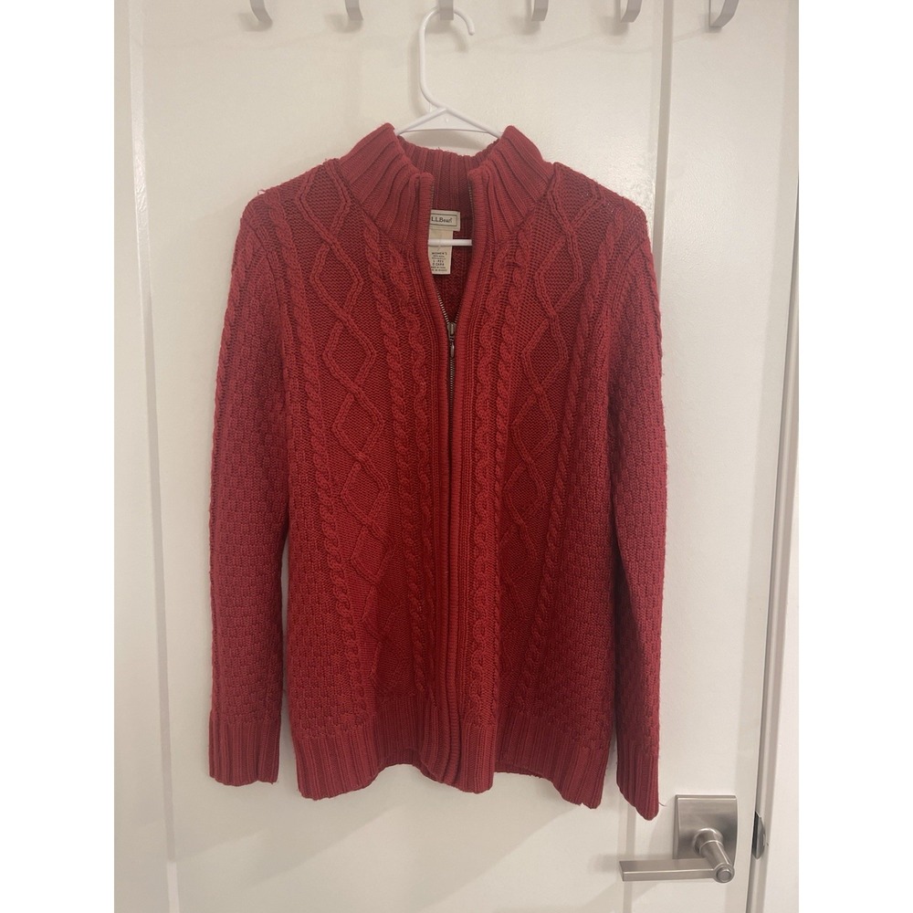 Vintage LL Bean Red Wool Knit Jacket Sweater Classic Holiday Preppy Cabincore